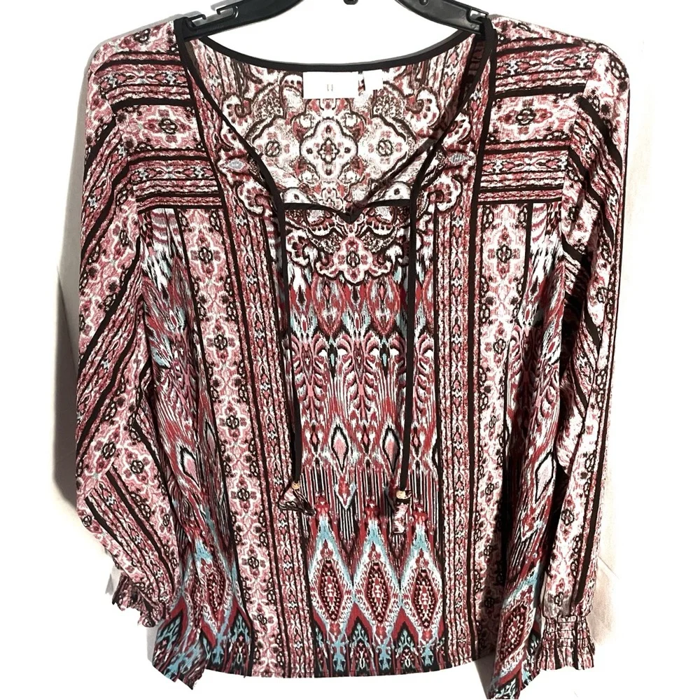 Belle by Kim Gravel Boho Moroccan Printed Blouse      Size XL - Picture 2 of 10